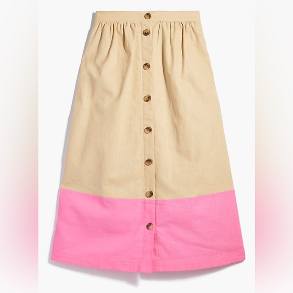 NWOT J Crew Color Block Midi Skirt Linen Button Front Lined Skirt Small - Picture 1 of 14